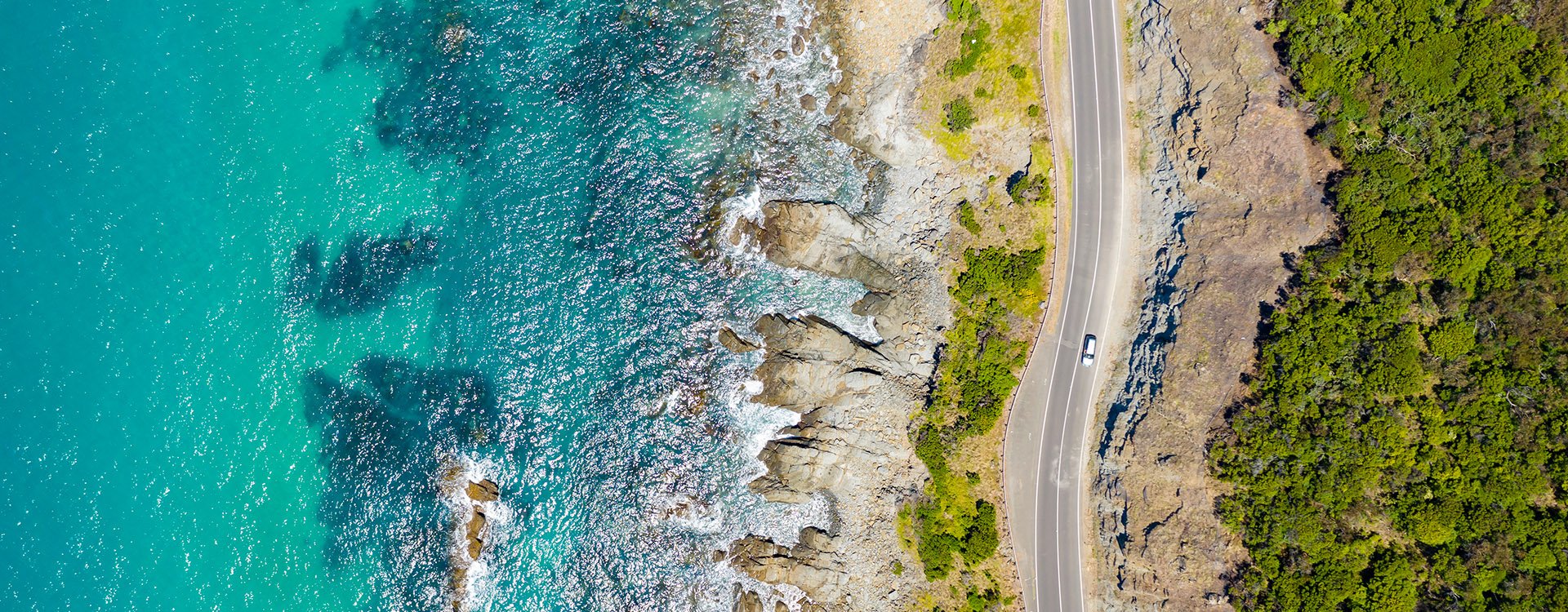 Drone looking down on Great Ocean Road