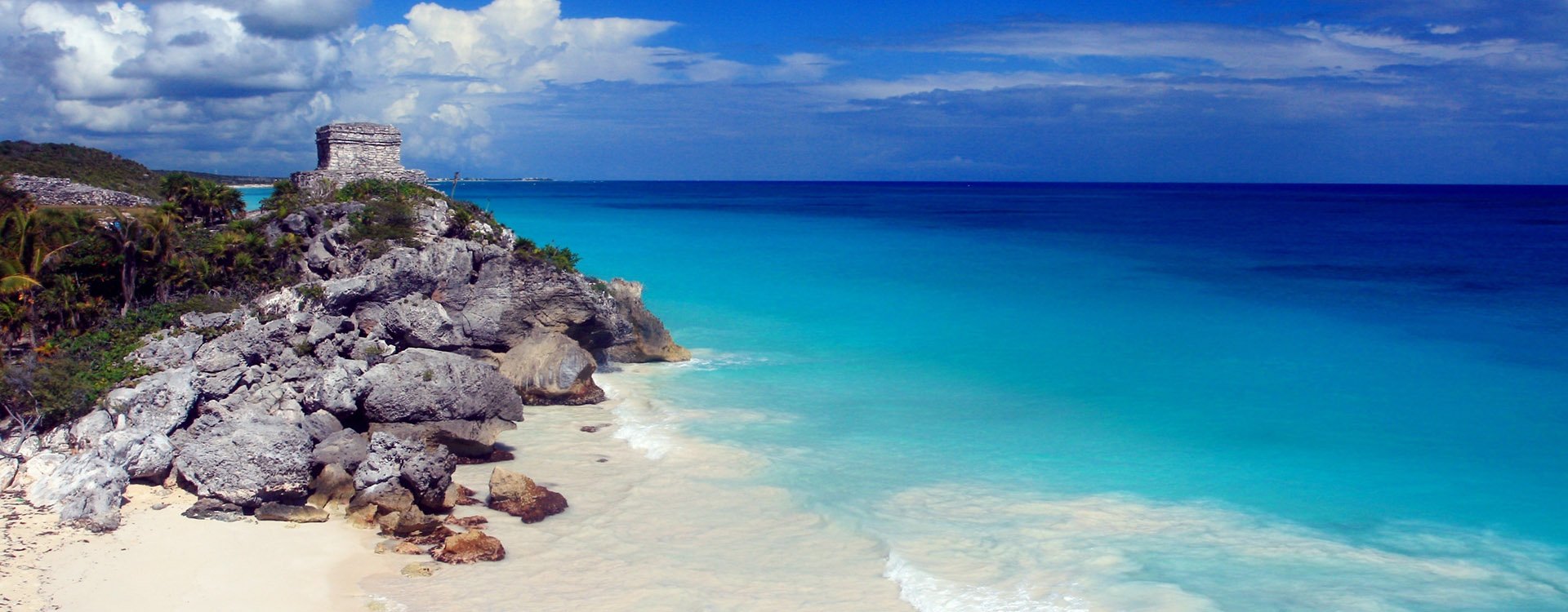 Mayan ruins and beautiful Caribbean beach in Tulum Mexico