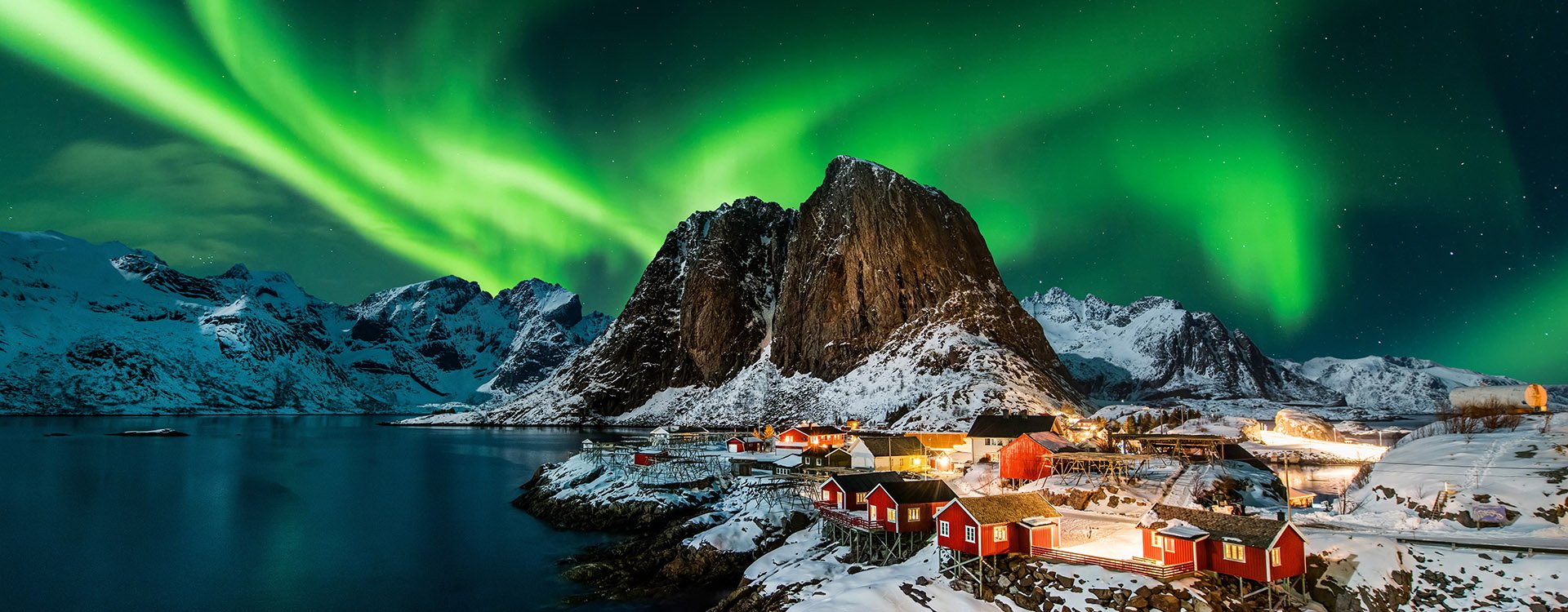 Aurora borealis over Hamnoy in Norway