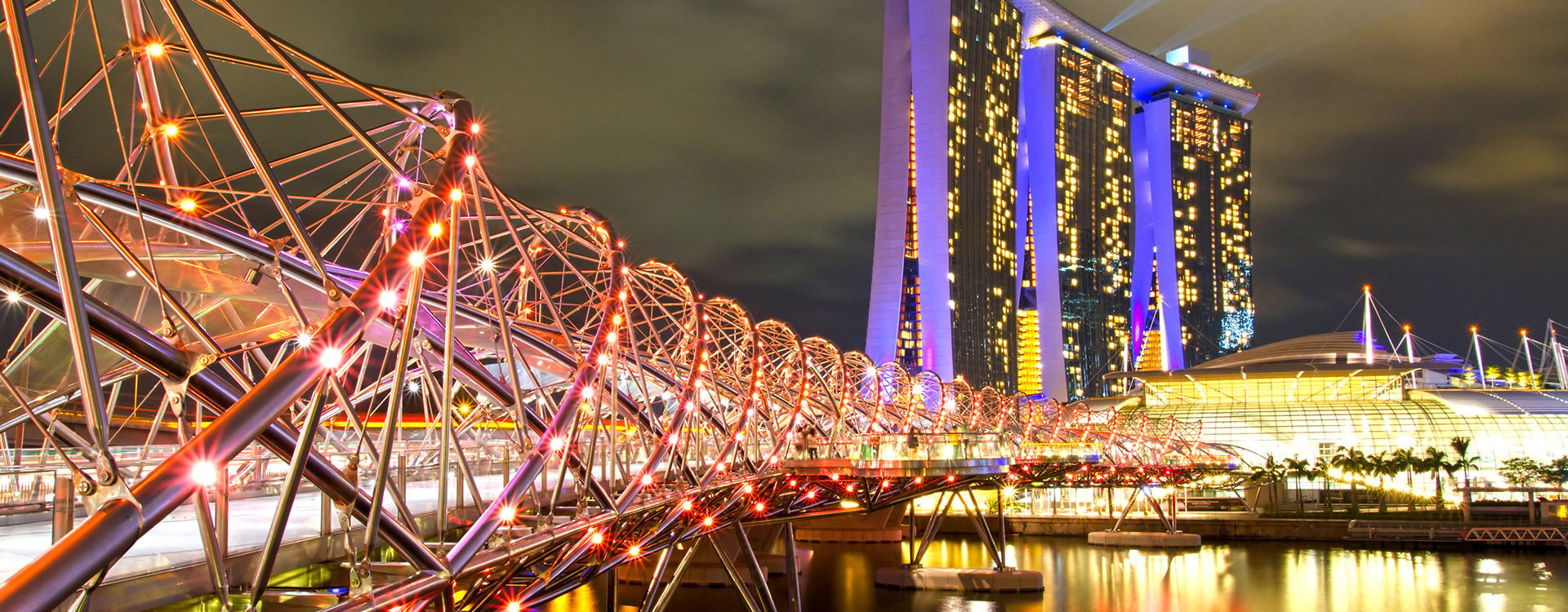 Marina Bay Sands and Helix bridge at the bay in Singapore
