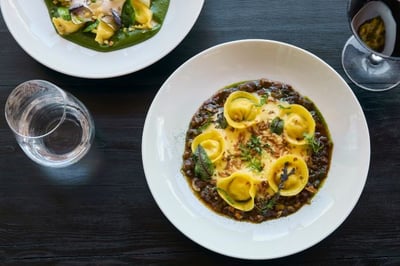 Interior beautifully plated food at COMO Alpina Dolomites.