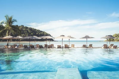 Pool over looking the ocean at Anantara Layan, Phuket