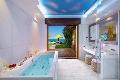 Bathroom with ocean view at Porto Zante, Greece