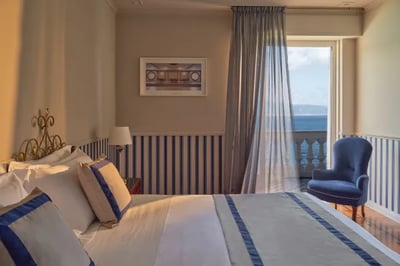 Stylish bedroom at the Grand Hotel Miramare