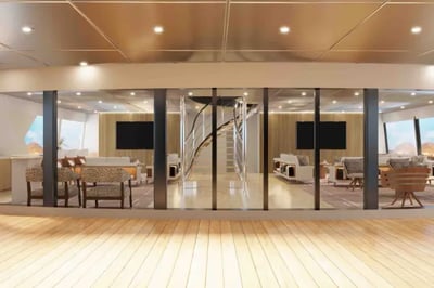 Indoor lounge on the Hermes Mega Catamaran Galapagos