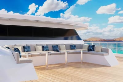 Seating area on the Hermes Mega Catamaran Galapagos