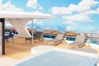 Jacuzzi and upper deck of the Hermes Mega Catamaran Galapagos