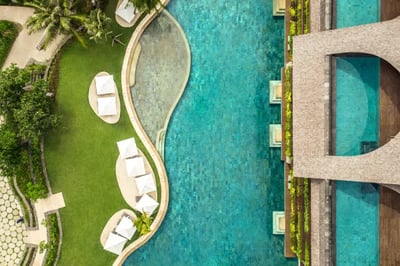 Aerial view over the pool at Como Uma Canggu