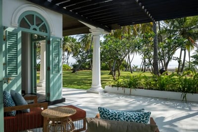 Views to the beach from the patio at Kalkudah Beach House Sri Lanka