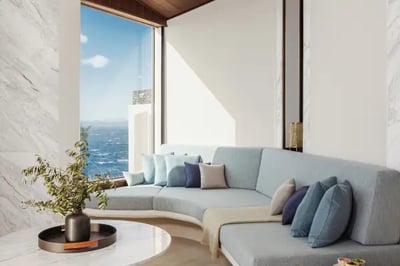 The living room of a private villa in One&Only Kea Island, Greece