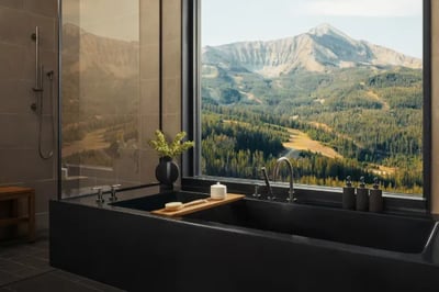 Bathroom views at One & Only Moonlight Basin, Montana, USA