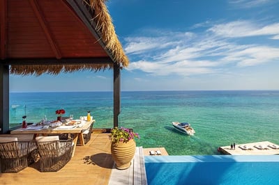 Private dine set up in the villa deck at Porto Zante, Greece