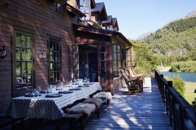 Outdoor dining at Rio Palena Lodge Chile