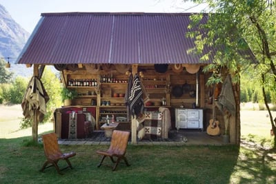 Cosy outhouse bar at Rio Palena Lodge Chile