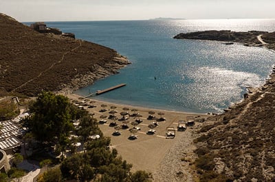 Aerial of the beach at One&Only Kea Island, Greece