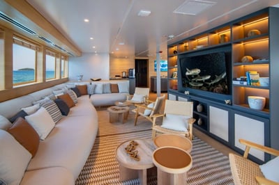 Living room on the Galapagos Tribute Yacht, Ecuador