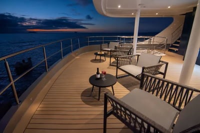 Deck at night on the Galapagos Tribute Yacht, Ecuador