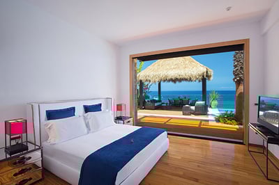 Bedroom interior in the villa at Porto Zante, Greece