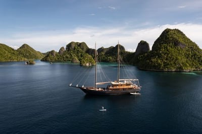 private yacht against idonesian island scenery