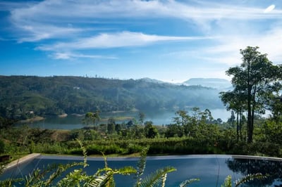 outdoor pool overlooking modern hotel