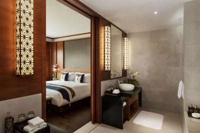 Stylish bedroom and bathroom at Anantara Guiyang China