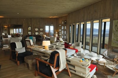 lounge room of boutique hotel in patagonia