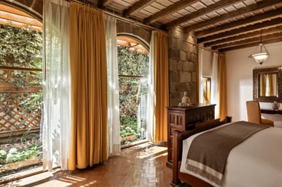Views into the garden from suite at hotel Belmond Monesterio