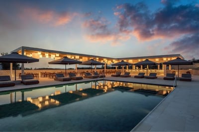 Swimming pool bar at dusk