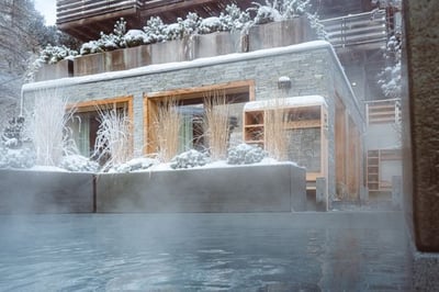 outside infinity pool at cervo mountain resort in zermatt