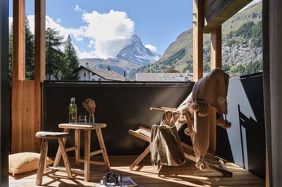 terrace overlooking the matterhorn at the cervo mountain resort in zermatt