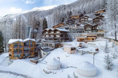 aerial view of the chalets at the cervo mountain resort in zermatt