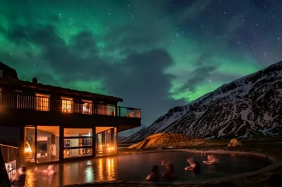 Northern lights above Deplar Farm Iceland at night