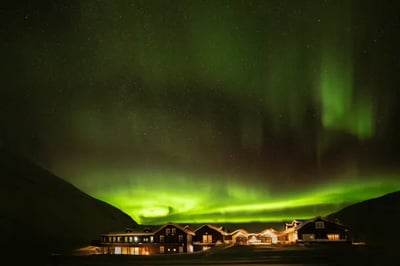 Dramatic Northern lights at Deplar Farm Iceland