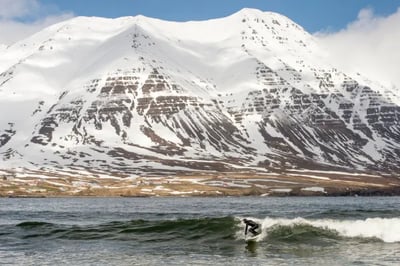 Winter surfing at Deplar Farm Iceland