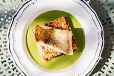 Elegant fish dish at Domaine De Primard Hotel Normandy