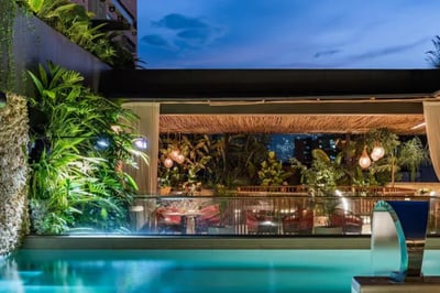 El Cielo Medellin pool at nightime