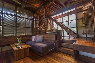 Living room in the casitas at Jicaro Island Lodge