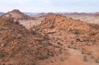 Aerial view of Onduli Ridge camp and surrounding landscape