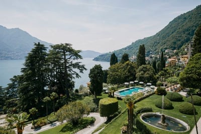 aerial view of passalacqua with views over lake como and the mountains
