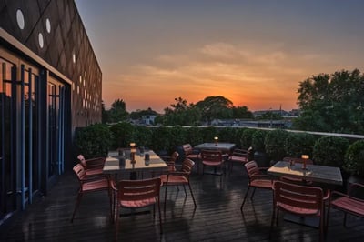 Sunset on a terrace at PuXan Hotel & Spa Beijing China