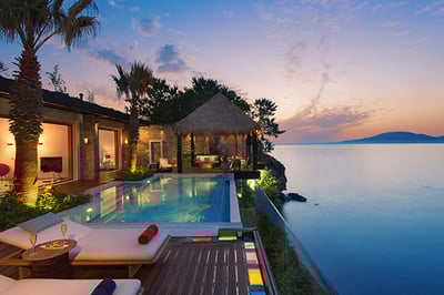 Sunset sky view from the Royal Infinity Villa at Porto Zante, Greece