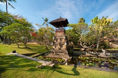 lush tropical gardens at the oberoi beach resort bali