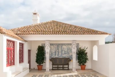 white portuguese terrace with blue tiles