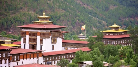 1 Two buddhist monks at Punakha Dzong, Bhutan