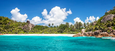 3 Seychelles famous shark beach - aerial photo