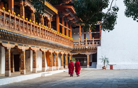 3 Two buddhist monks at Punakha Dzong, Bhutan