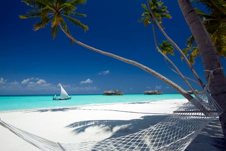 4 Luxury tropical resort or hotel with water villas and beautiful beach scenery. Landscape seascape aerial view over a Maldives