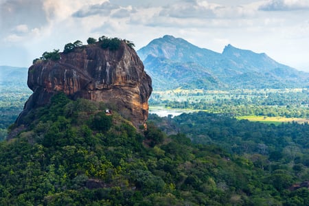 4 Panorama of the tea plantations at sunset - Sri Pada peak in the background