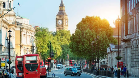 5 The skyline of London: from the Tower Bridge to London Bridge during sunset time, United Kingdom