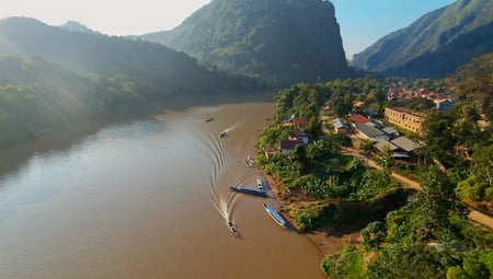 7 Golden Triangle at sunset, the intersection of the three countries;Thailand, Myanmar, Laos